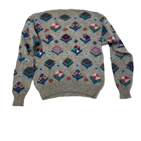 VTG Robert Scott Ltd Women's M Grey Sweater geometric flower Crew Neck - Picture 8 of 8